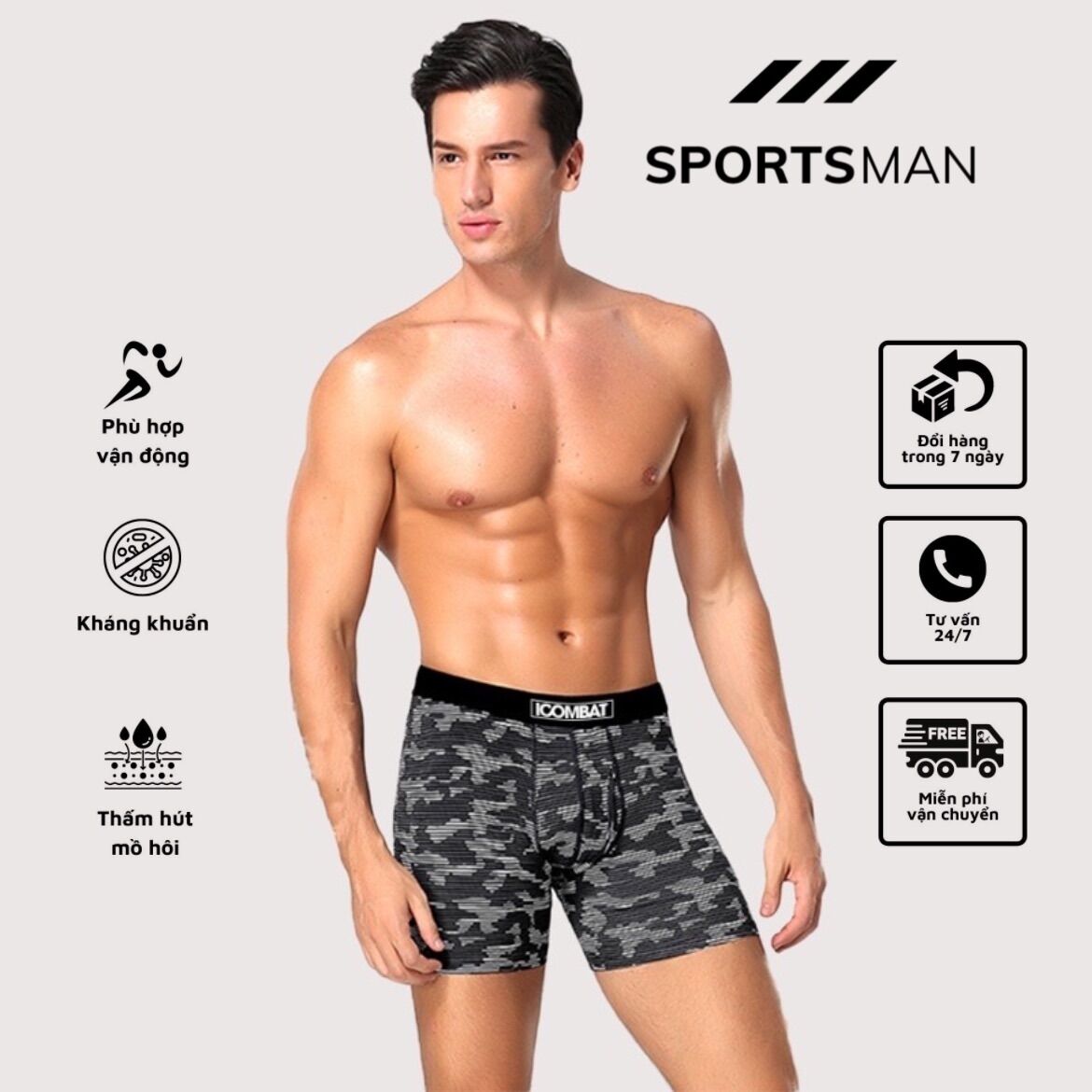 Quần legging ngắn cho nam icombat - quần ngắn họa tiết camo sportsman