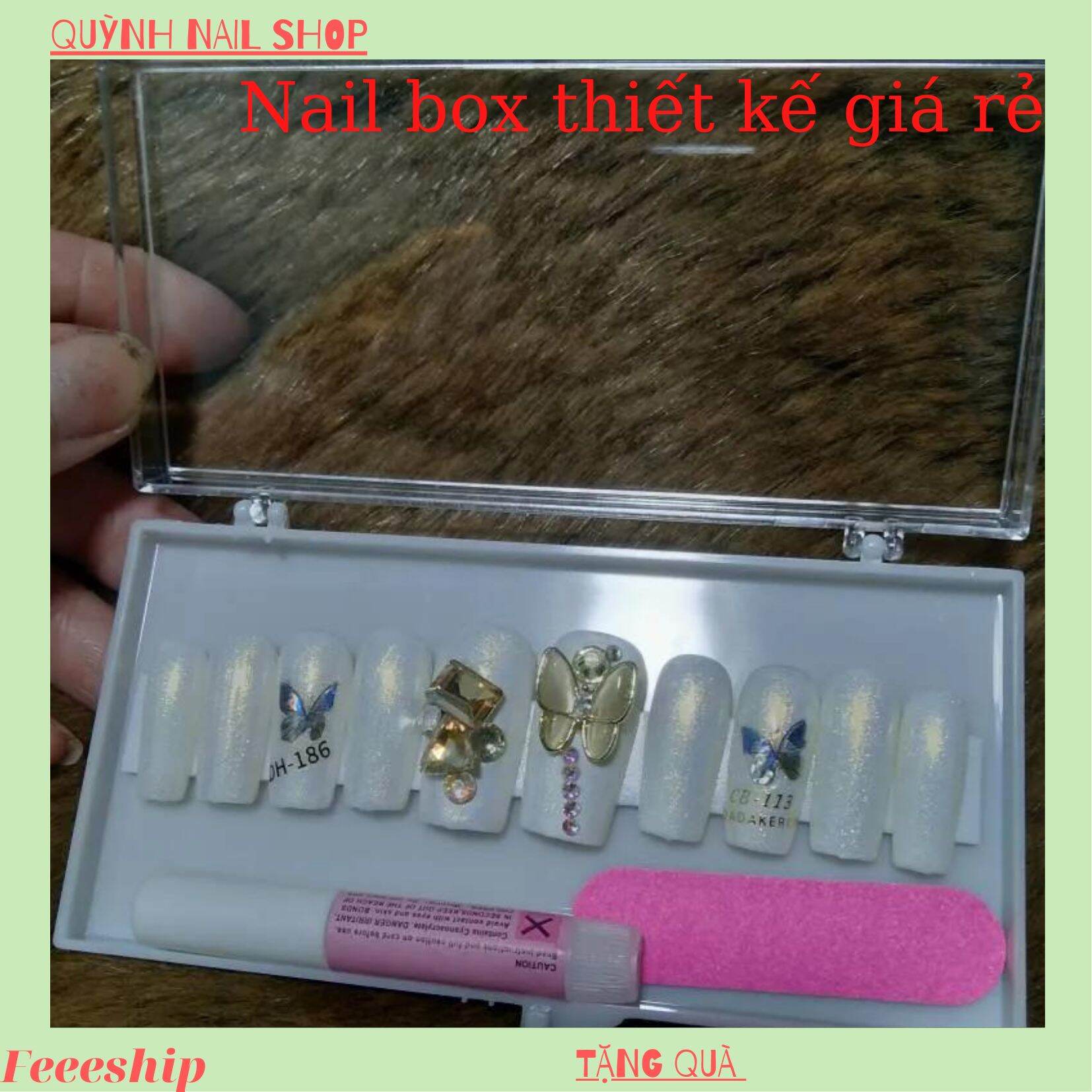 [Feeship+ tặng kẹp tóc ngọc trai ] Bộ Móng úp phom thang tone trắng kết hợp cầu vòng ( kèm theo keo dán và dũa móng)