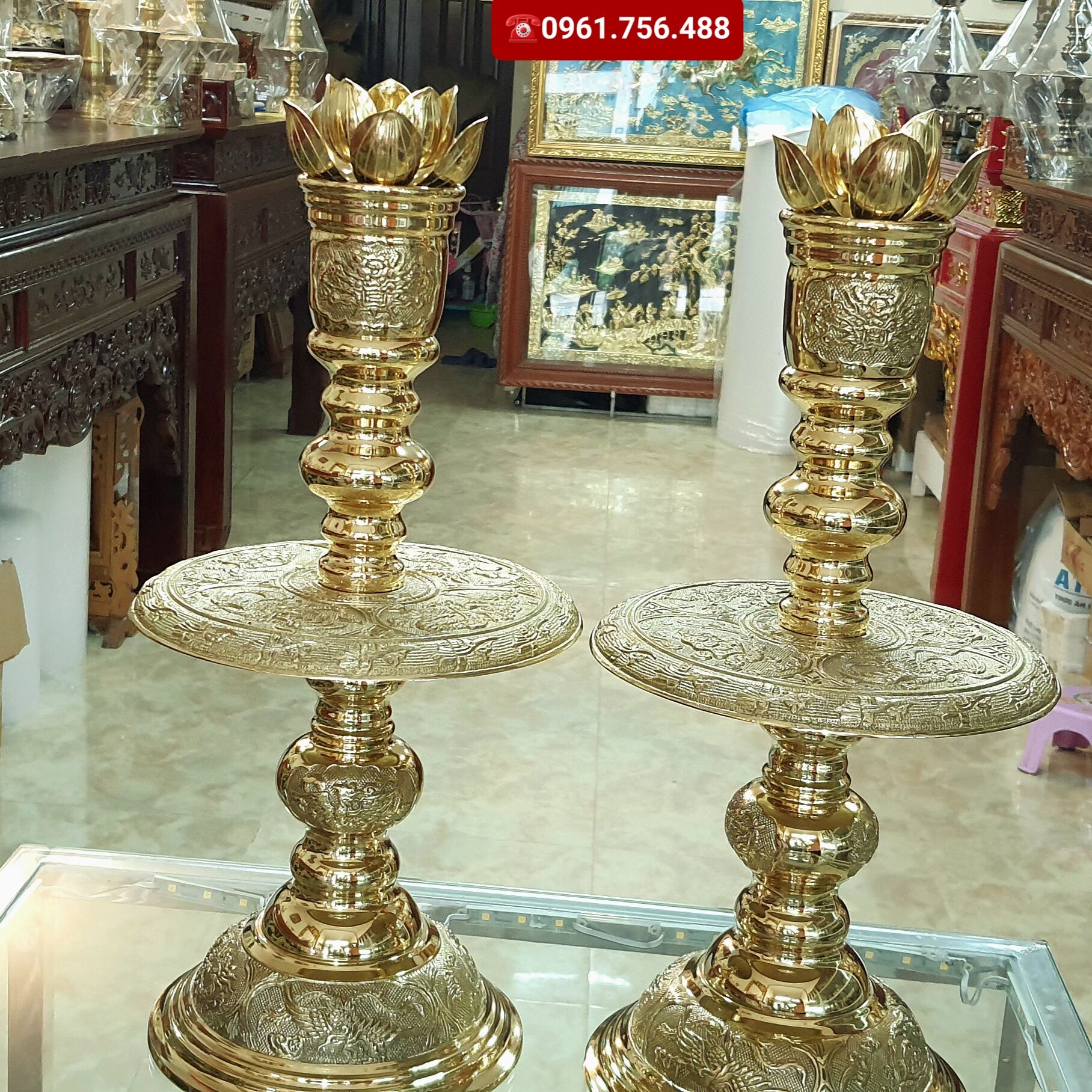 Đôi bông sen đồng vàng 10 cánh cao 7cm