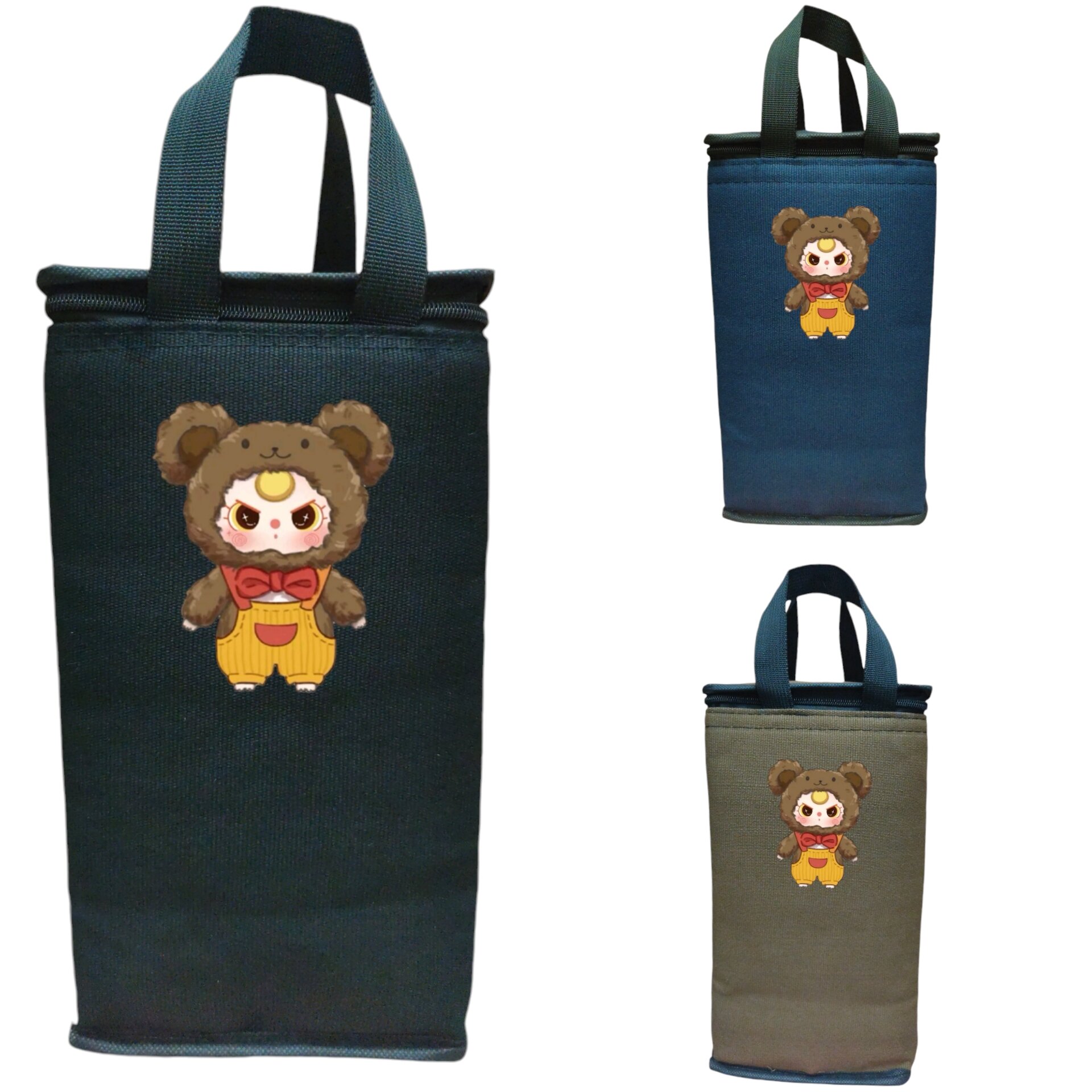 Túi Giữ Nhiệt baby three Hidden style vải bố một màu đựng hộp Cơm 4 Ngăn -C30cmxN16cmxR13cm M26