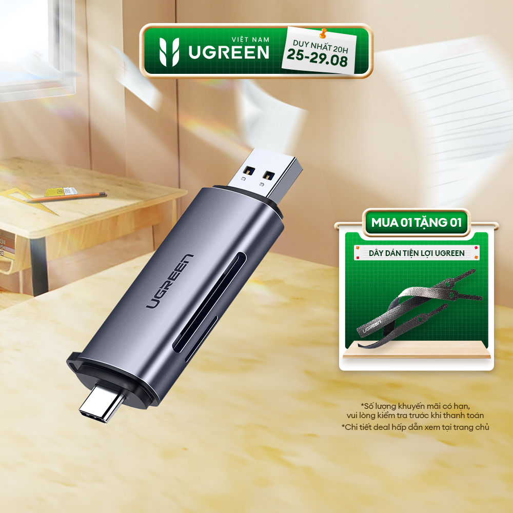 Đầu đọc thẻ SD TF chân cắm USB Type C UGREEN CM185 Kết nối OTG | Thiết kế nhỏ gọn Bảo Hành 18 Tháng 1 Đổi 1 50704 50706