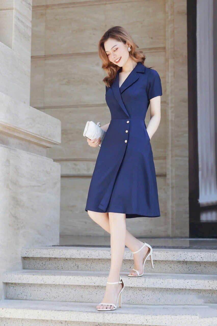 Đầm cổ vest công sở fullsize