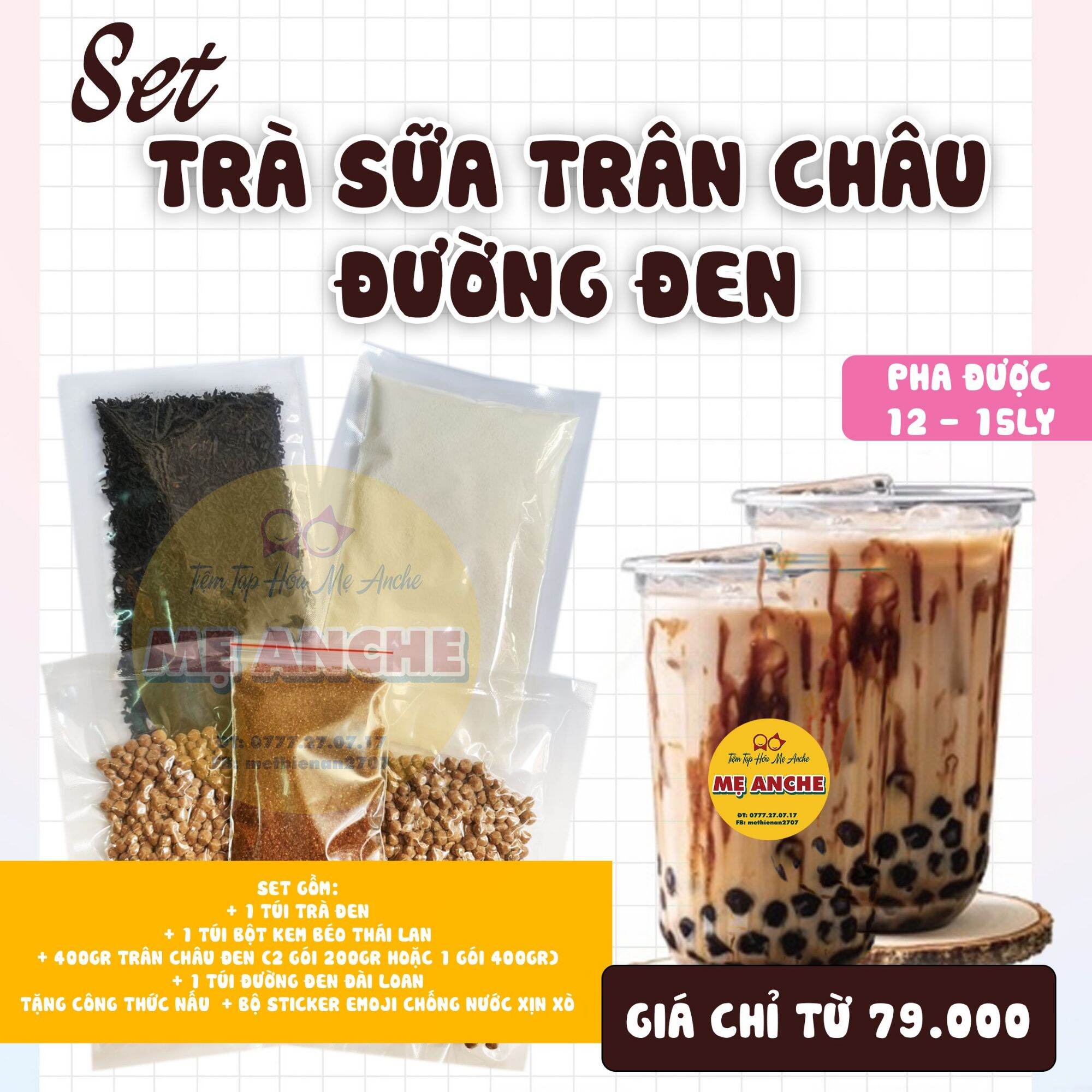 Set trà sữa trân châu đường đen tự nấu