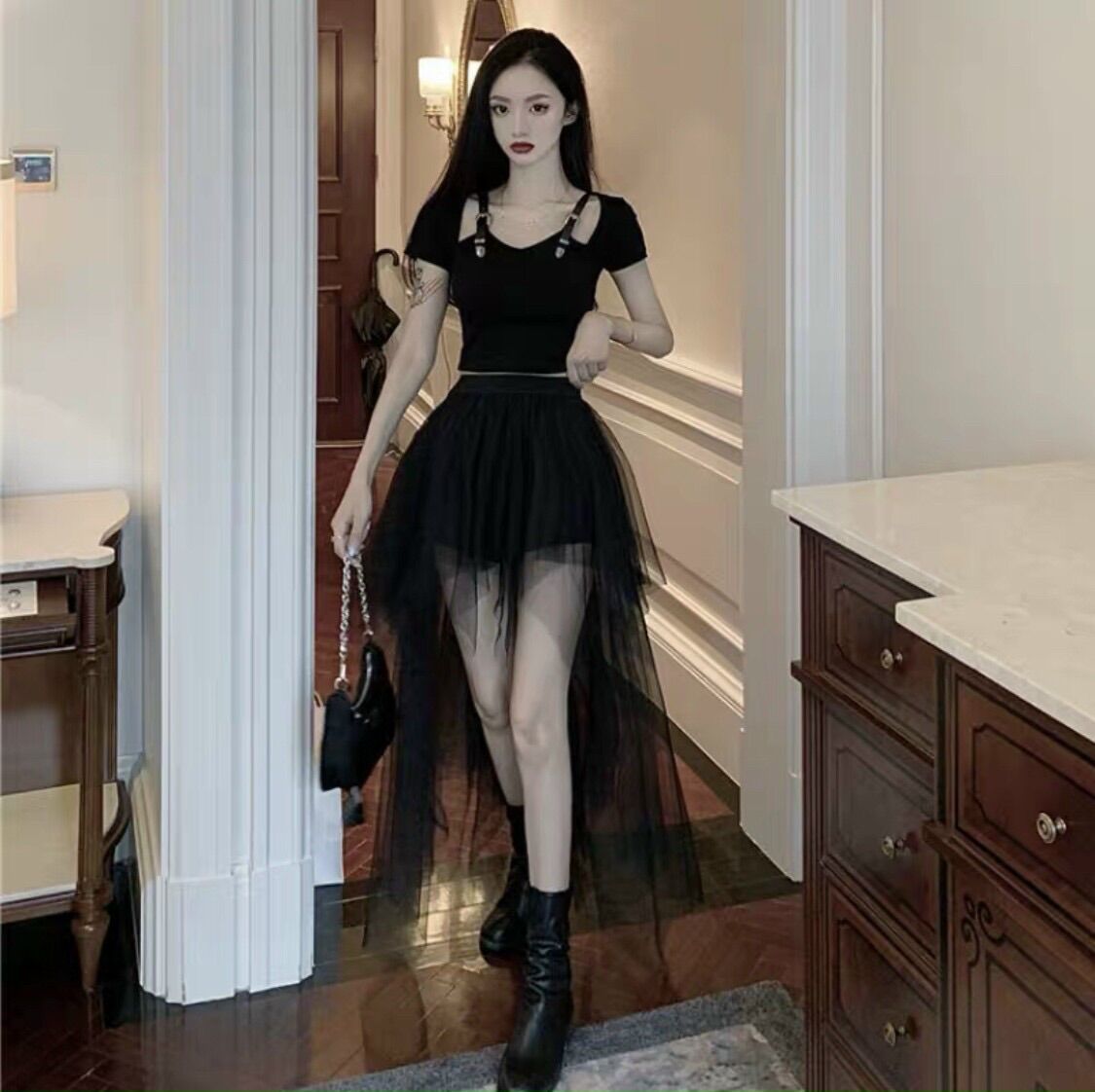 Chân váy lưới tà nhọn from dưới 50kg