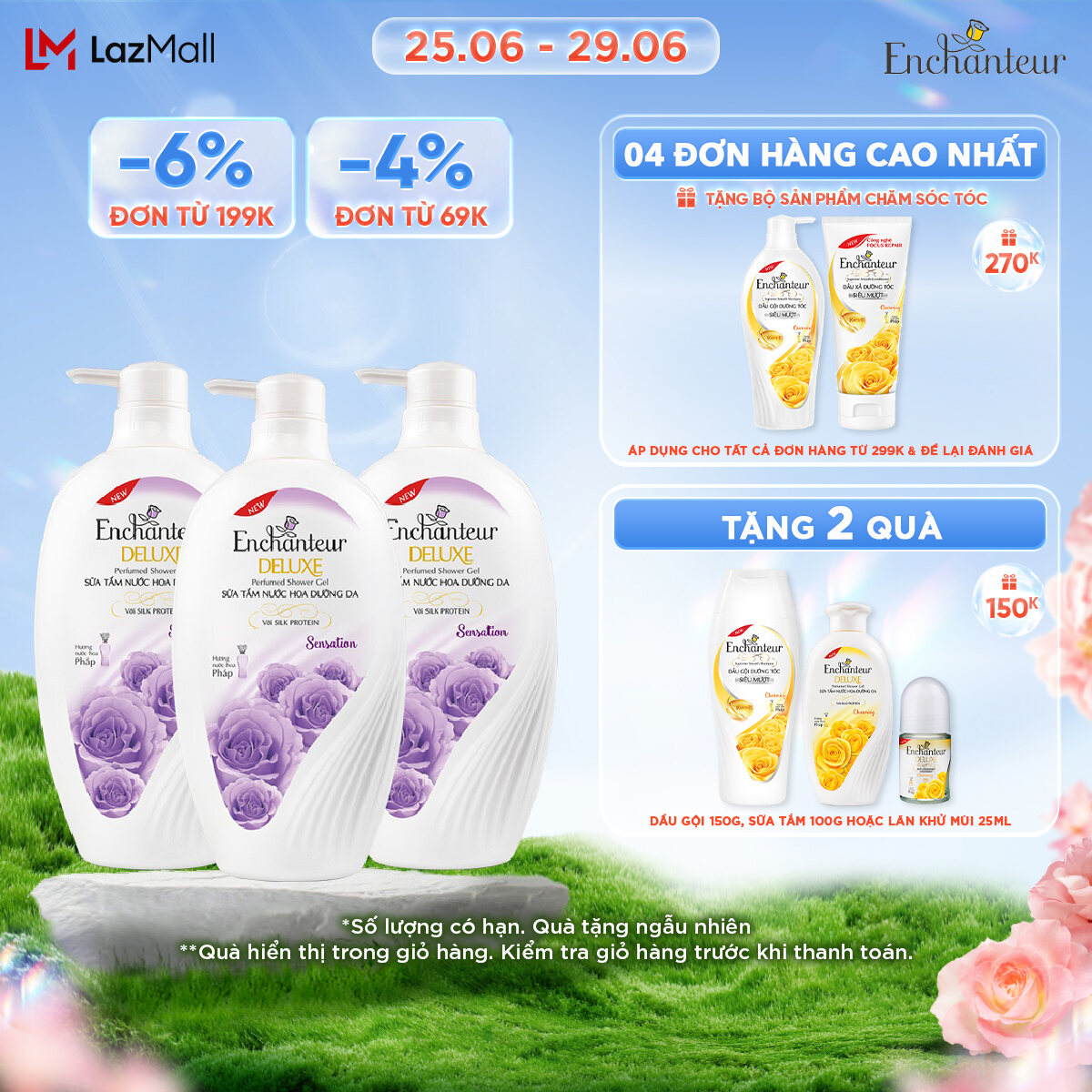 Combo 3 Sữa tắm hương nước hoa Enchanteur Sensation 650gr/ Chai