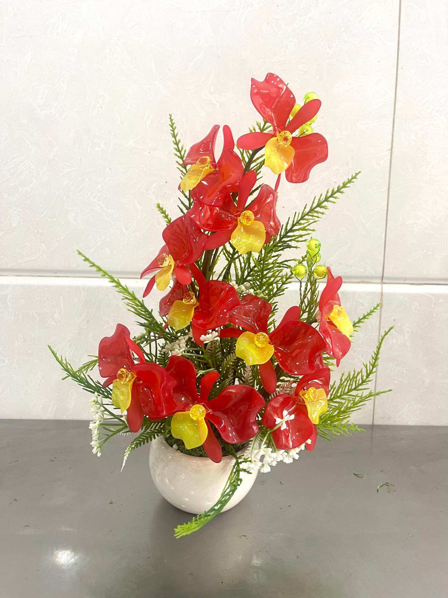 Chậu hoa pha lê cắm sẵn cao 30cm