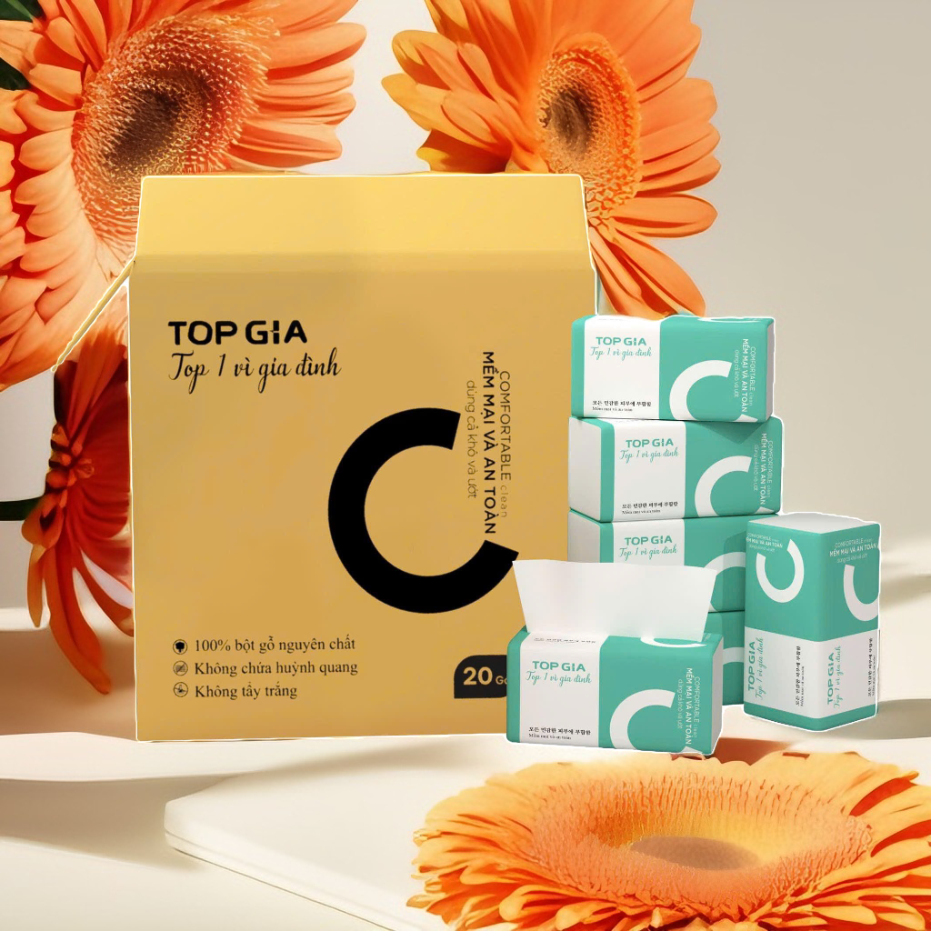 Thùng 20 bịch giấy rút lụa chữ C_Top Gia_Loại BỊCH LỚN, 400 tờ 4 lớp tương đương 100 lần rút, #SolarVN