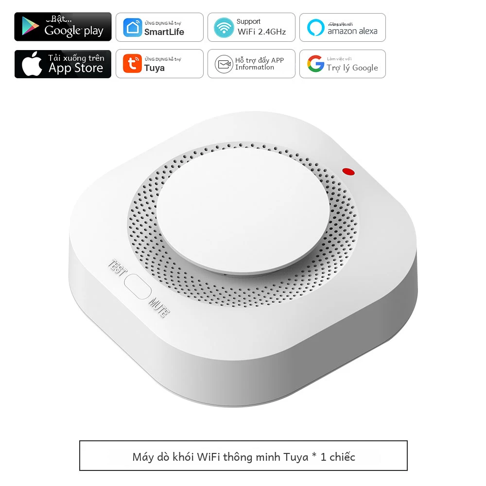 Tuya Zigbee Wifi Đầu Báo Khói Cảm Biến 80dB Báo Động Chống Cháy An Ninh Ngôi Nhà Cuộc Sống Thông Minh Tương Thích Không Dây Báo Cháy