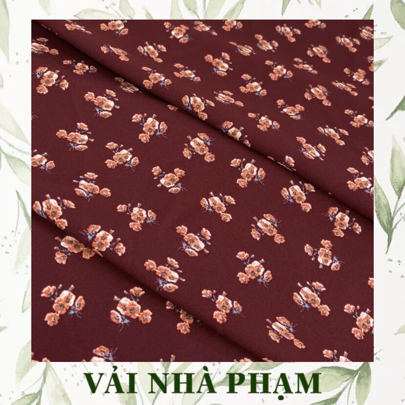 Vải nhà phạm - lụa cát hàn quốc hoa nhí nền đỏ bầm - khổ vải 1.5m