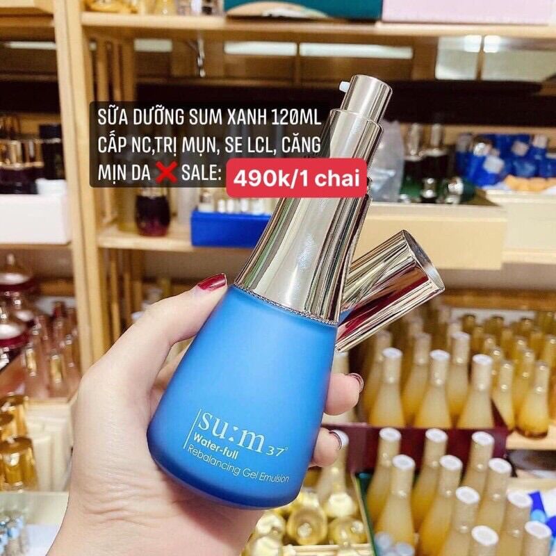 Chai sữa dưỡng Sum 37 xanh full size tách set