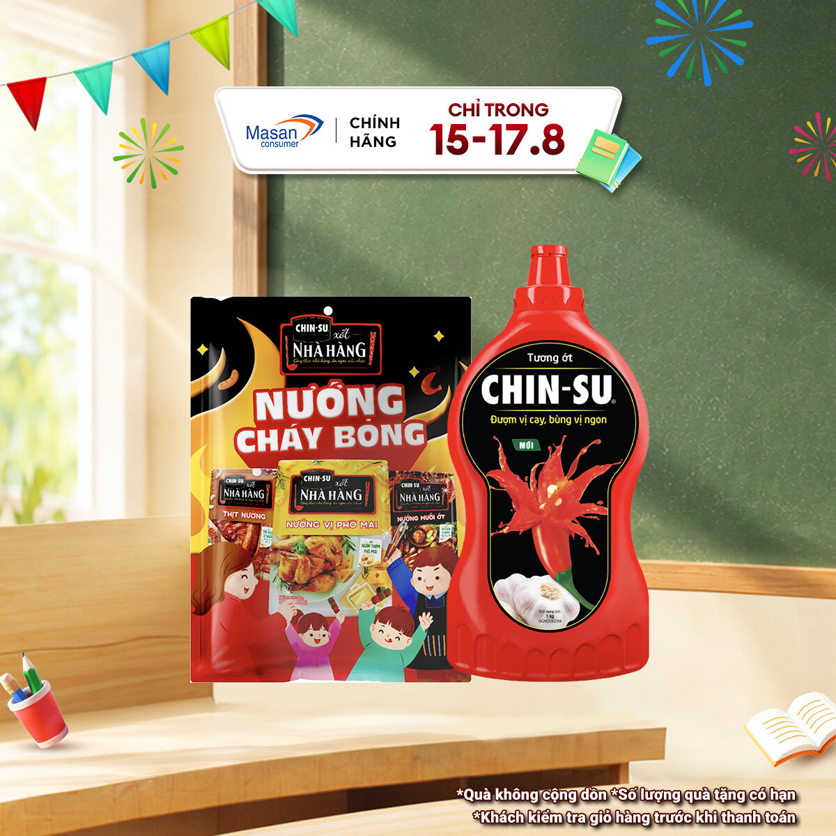 Combo xốt CHIN-SU nướng cháy bỏng (1túi xốt Thịt nướng mới 80gr + 1túi xốt nướng muối ớt 80gr + 1túi xốt nướng phô mai 80gr) + Tương ớt Chin-su 1kg