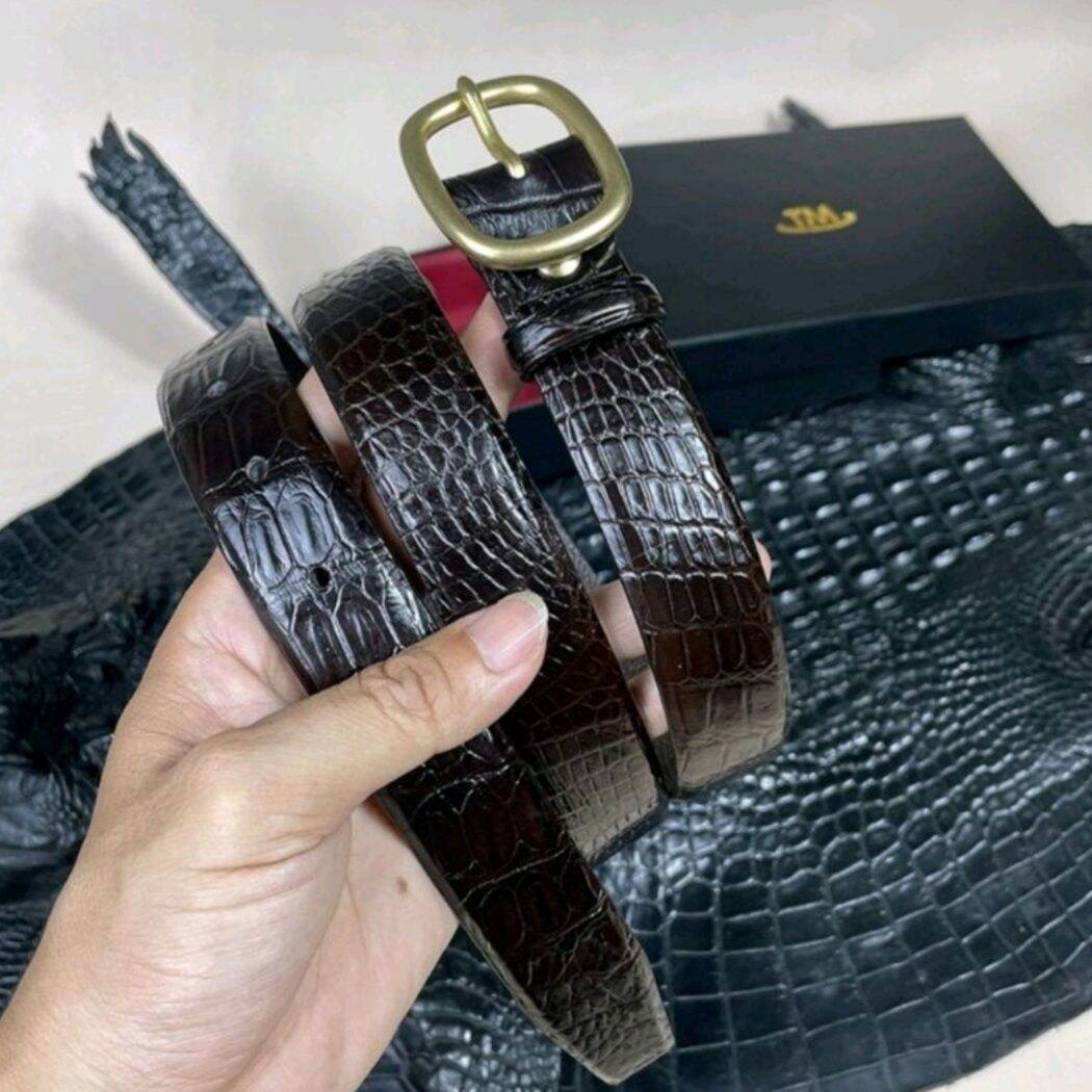 Dây nịt da cá sấu thật TM68,Thắt Lưng da nam cao cấp khóa kim đồng lật bản nhỏ 2.9cm