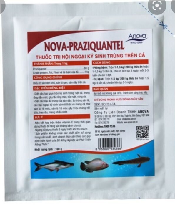 Nova Praziquantel 100 gram ký sinh trùng trên cá, lươn, ếch