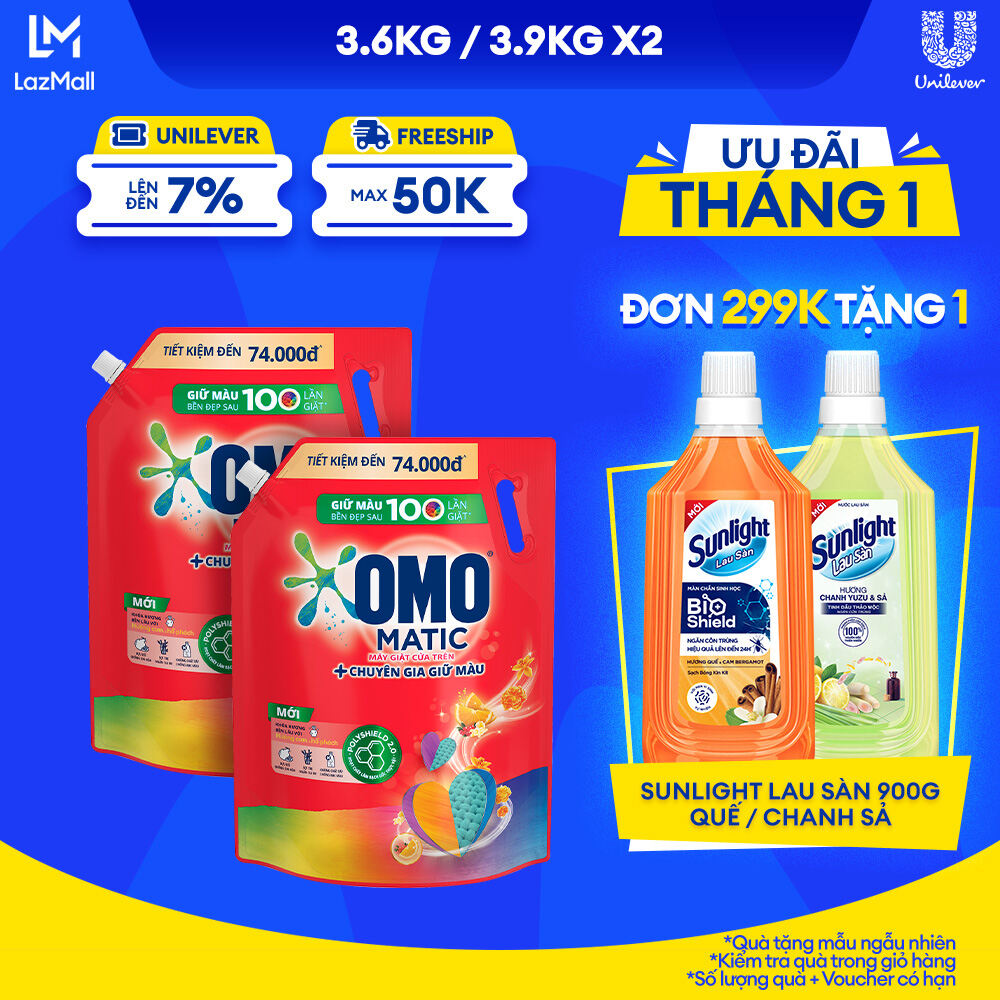 Combo 2 Túi Nước giặt OMO Matic Hương Cam & Hổ phách Chuyên gia giữ màu Cho máy giặt cửa trên 3.6kg