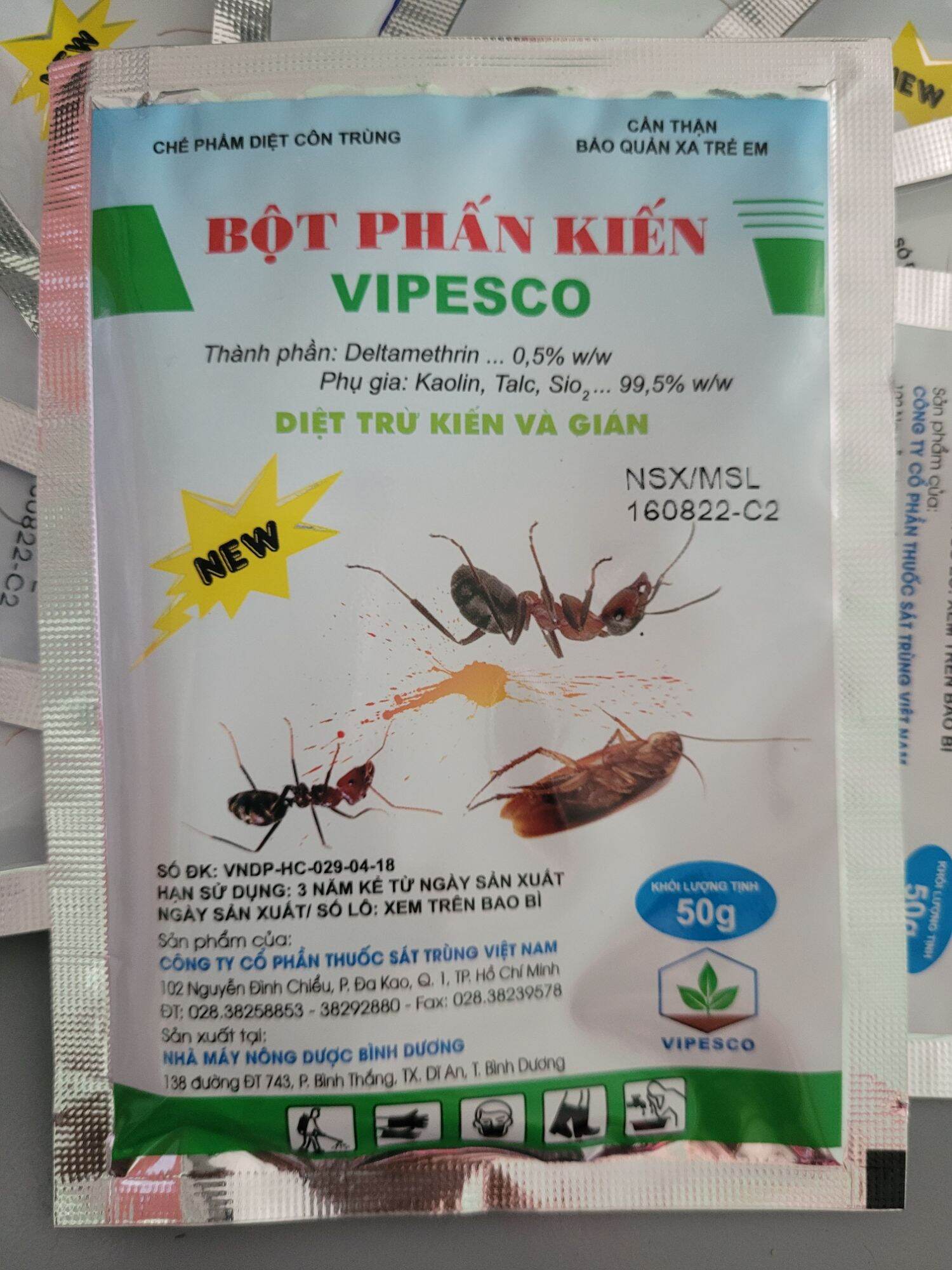 Bột phấn kiến - vipesco gói 50gr diệt trừ kiến, gián có thể diệt được cả bọ chét, rệp, ve......