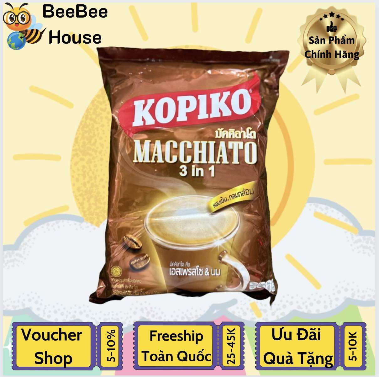 Cà phê sữa hoà tan macchiato kopiko thái lan gói lớn 480gr