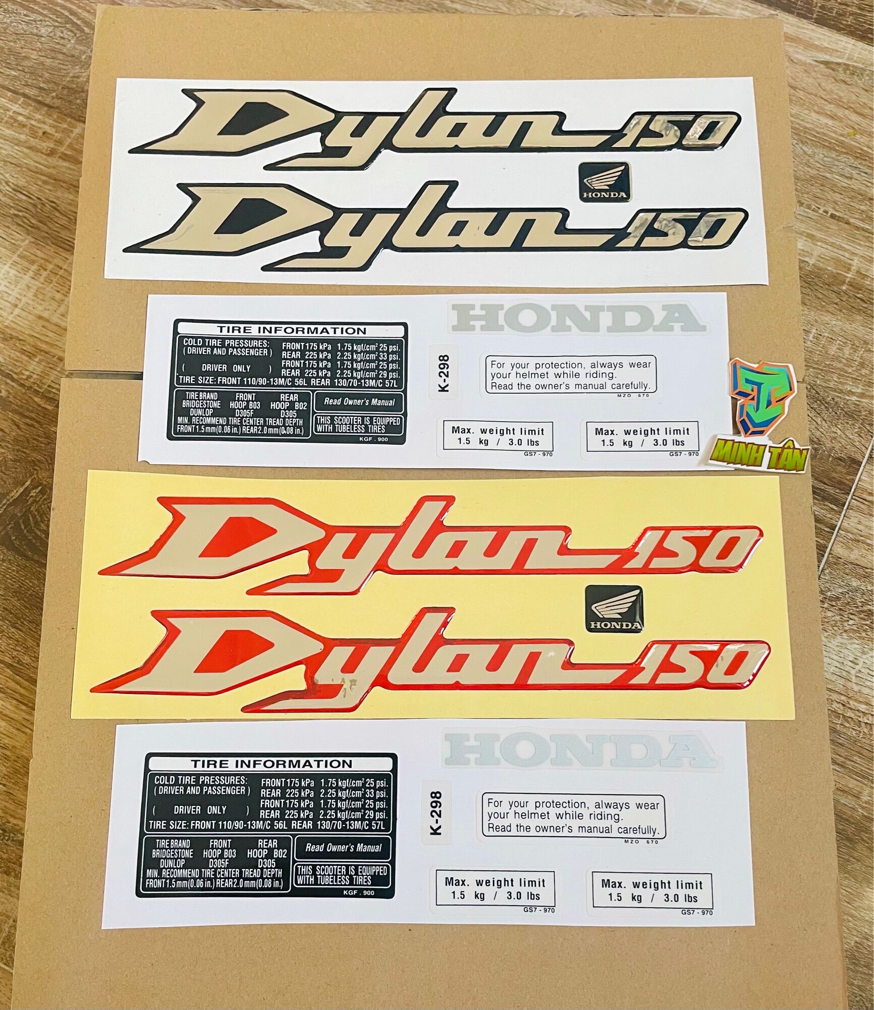 Bôn Tem chữ nổi Dylan 150 kèm tem thông số. Hàng sắc nét