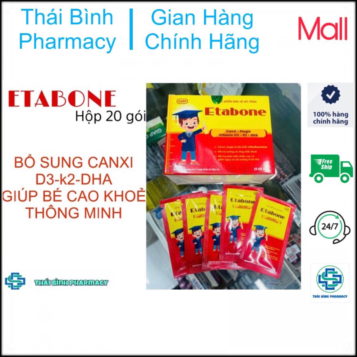 Etabone canxi d3 cho bé - hộp 20 gói