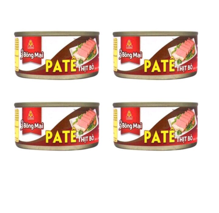 Combo 4 hộp pate thịt bò 3 bông mai vissan hộp 150g date 2027
