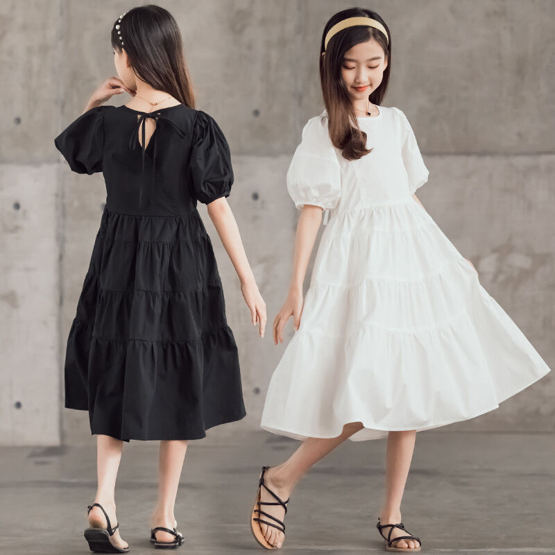Váy Liền Bé Gái Trang Phục Trẻ Em Kiểu Tây Mùa Hè Váy Màu Trắng Trẻ Em 2022 Váy Công Chúa Tay Phồng Trẻ Em Lớn Nhỡ