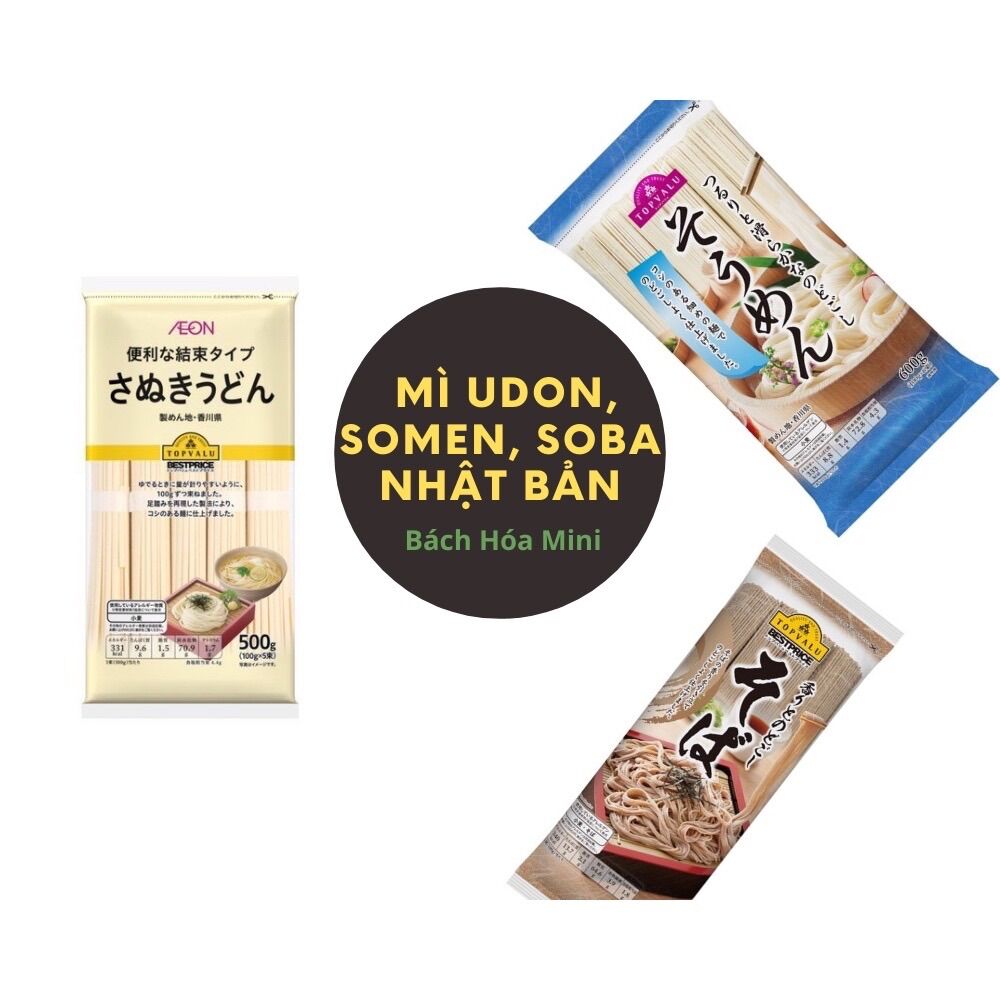 Mì udon sanuki, somen lạnh, soba topvalu nhật bản - bách hóa mini