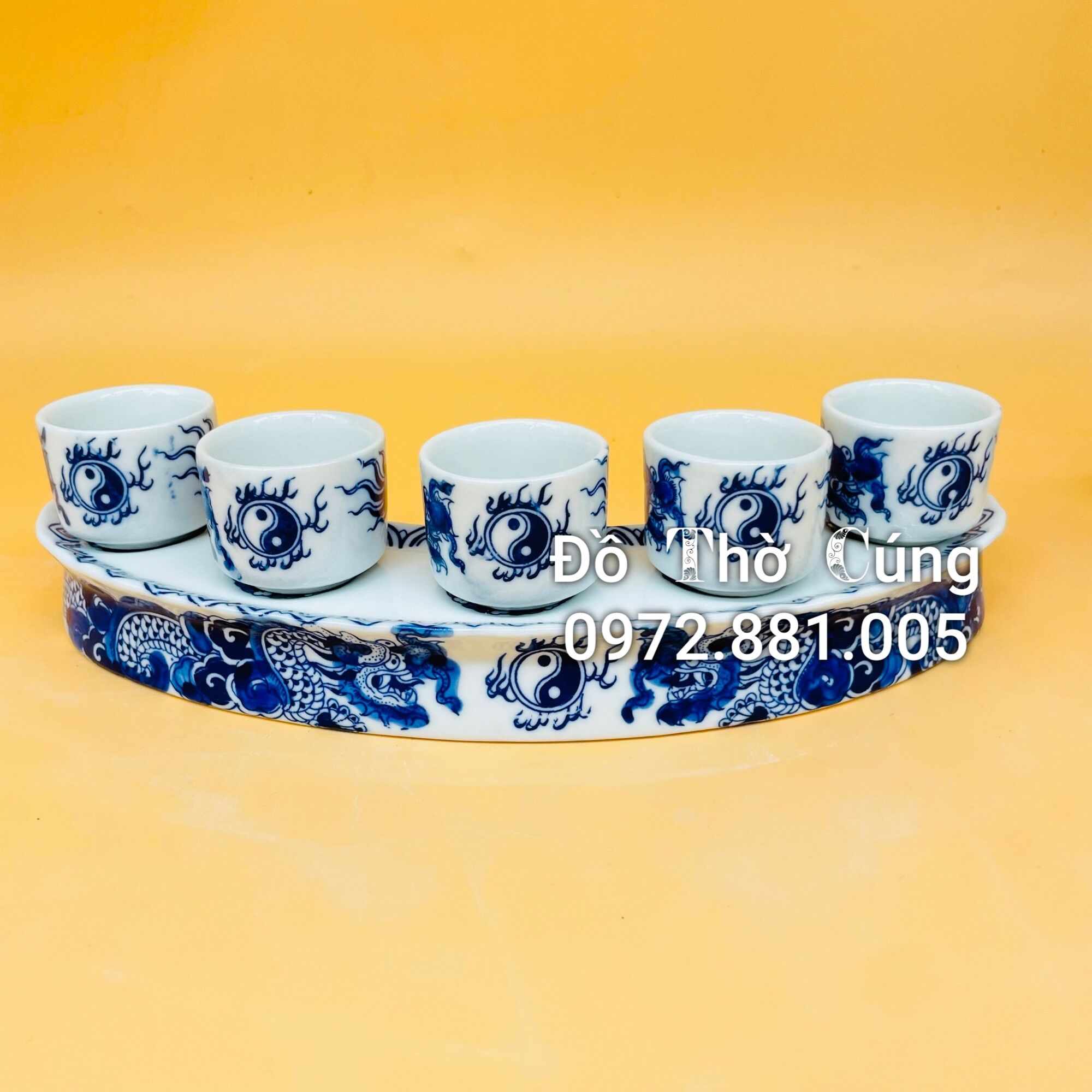Bộ kỷ chén thờ men lam , hàng 3D vẽ kĩ  (T. A)