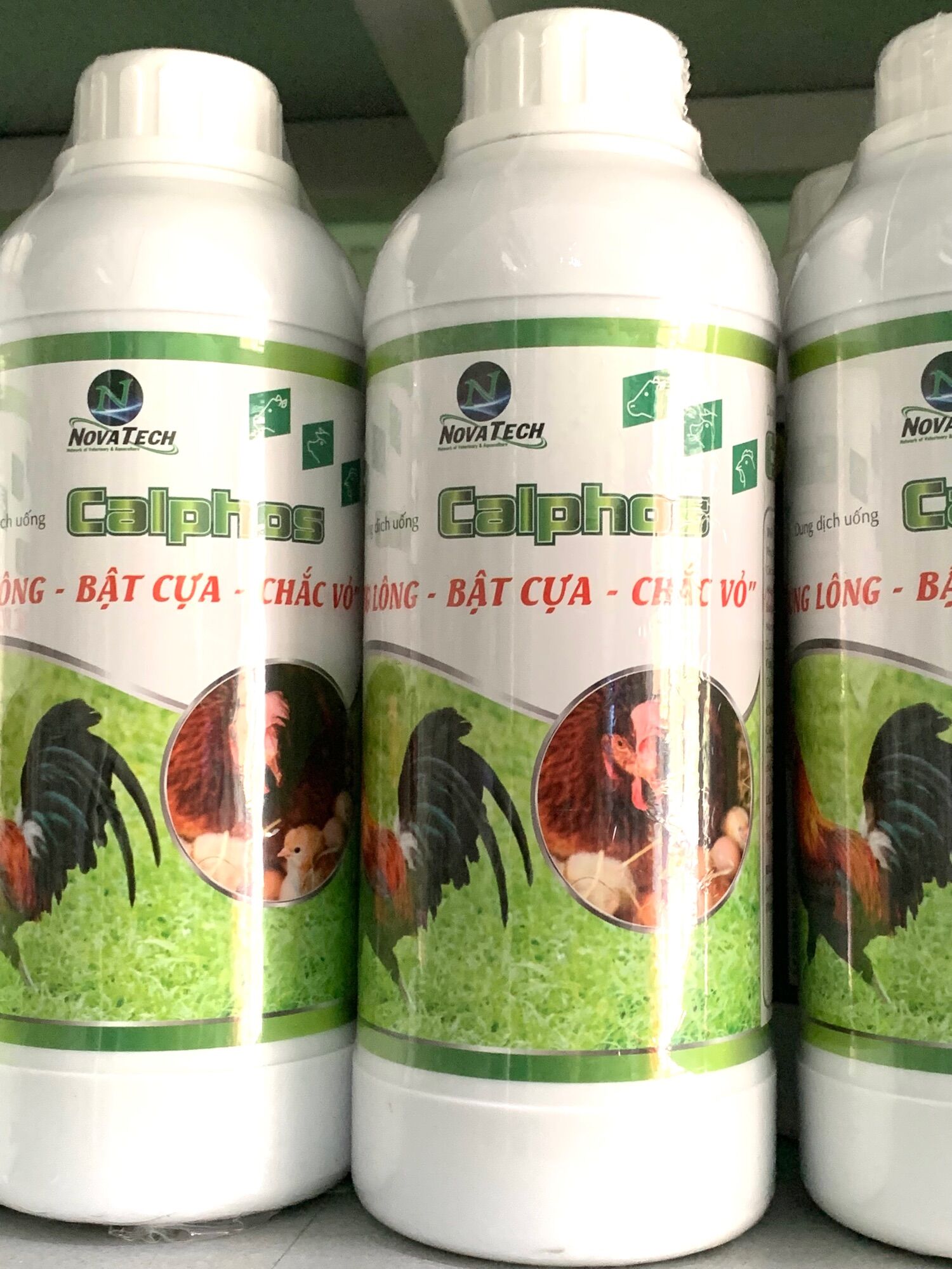 Canxi nước 1 lít giúp gia cầm bung lông, bật cựa mau lớn.