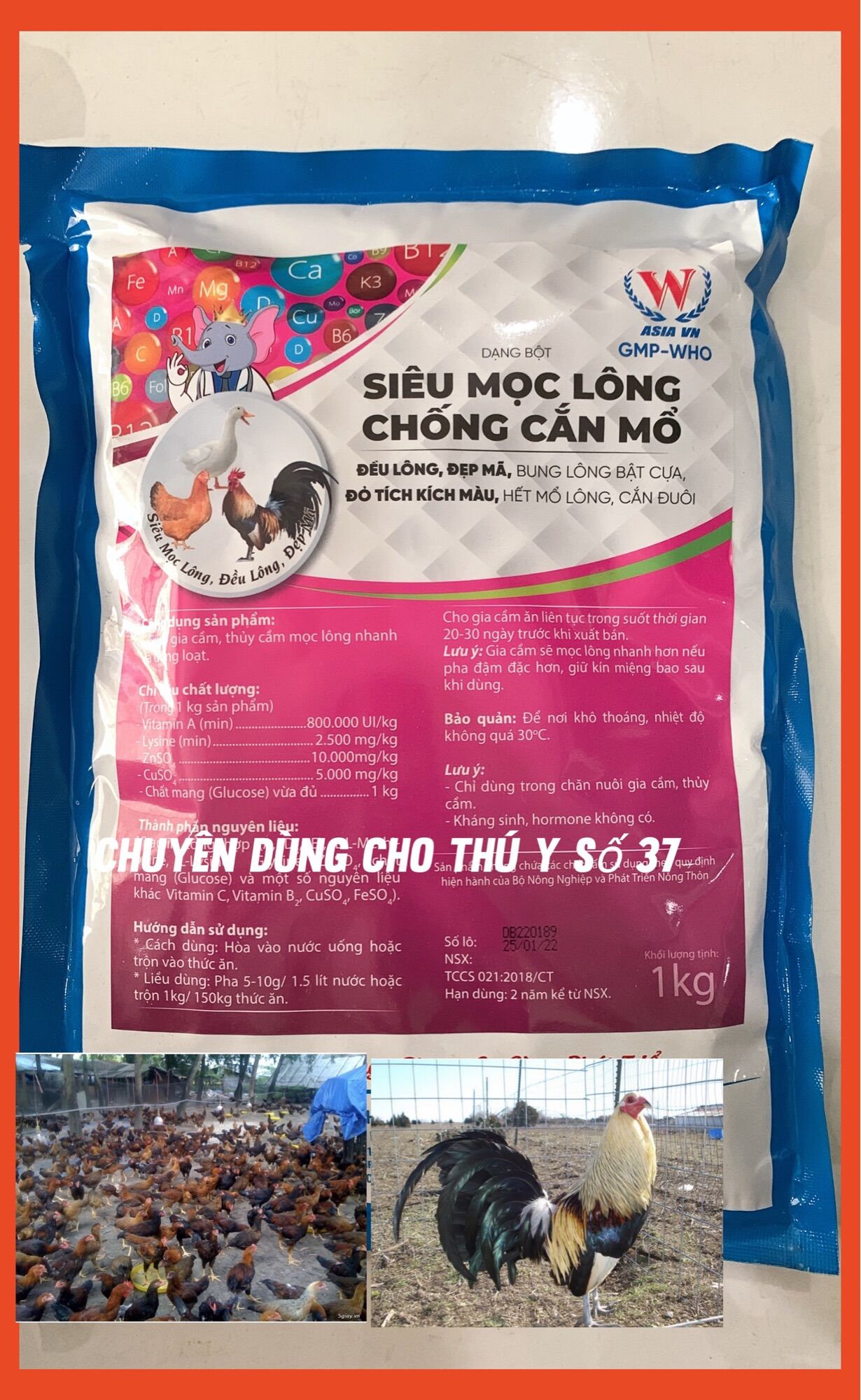 Siêu mọc lông chuyên dùng cho gà, vịt gói 1 kg.