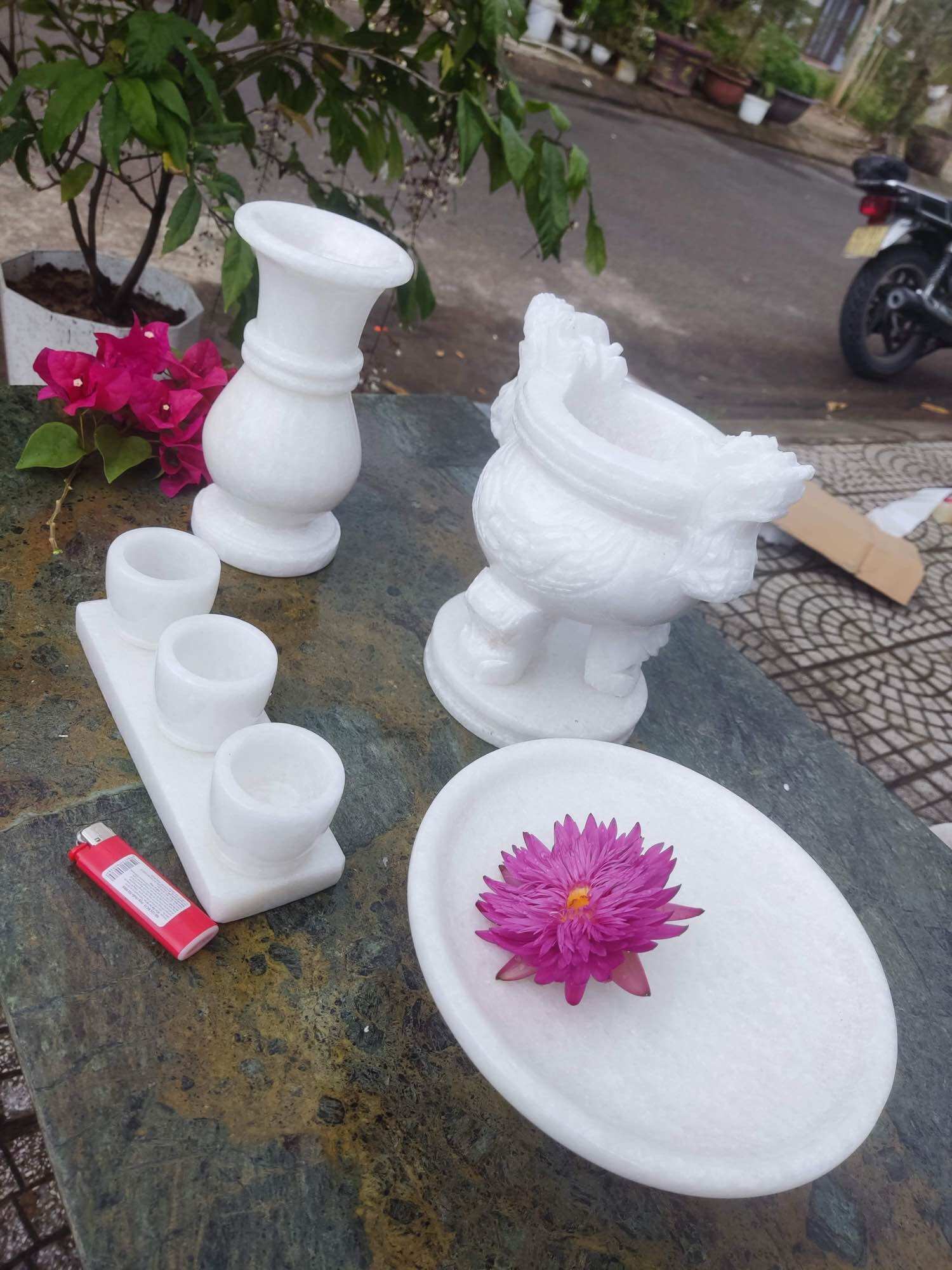Bộ đồ thờ đá trắng 25cm