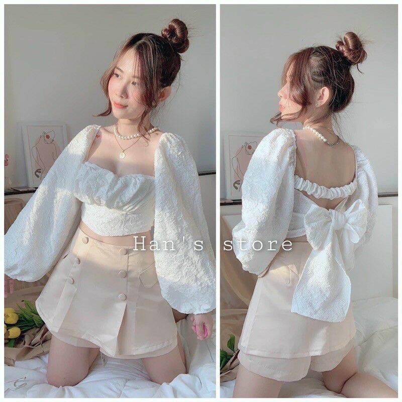 Áo crt nơ to chất thun xốp kèm ảnh chụp thật
