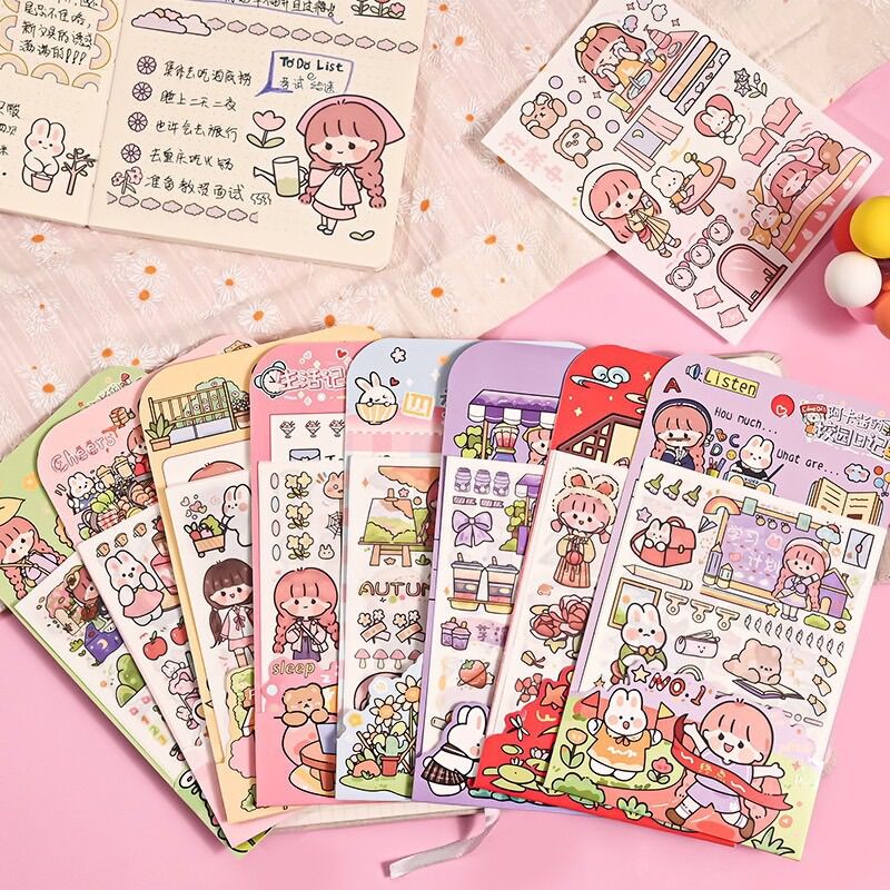 Set 4 tấm sticker bé gái diy dễ thương