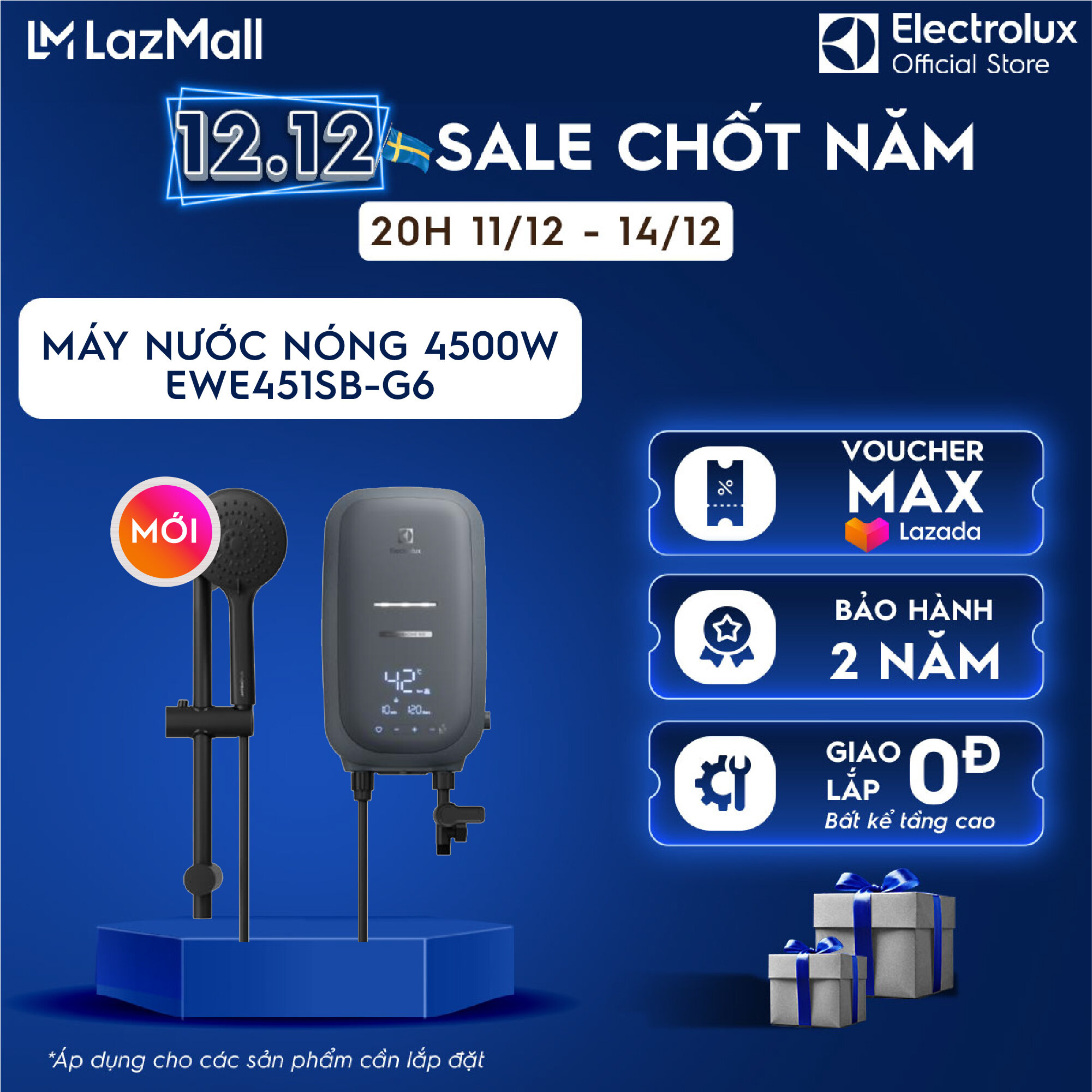   MỚI  Máy nước nóng trực tiếp Electrolux có bơm trợ lực EWE451SB-G6 - Giao lắp 0Đ 