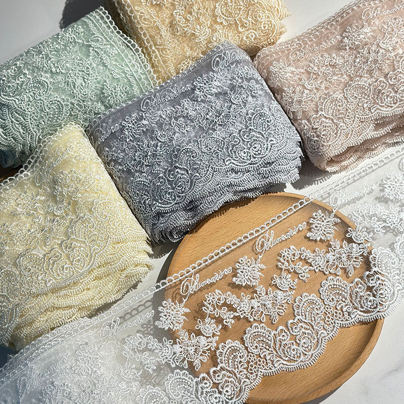 Vải Lưới Ren Thêu Lụa Pha Trộn Thêu Viền Quần Áo Váy Cưới Phụ Kiện May Vá DIY Vải Lưới Ren Thêu Viền