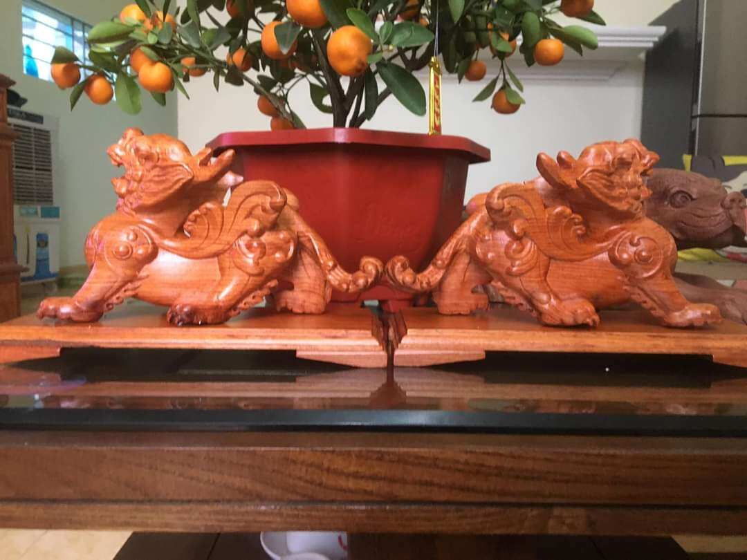 Cặp tỳ hưu phong thủy gỗ hương