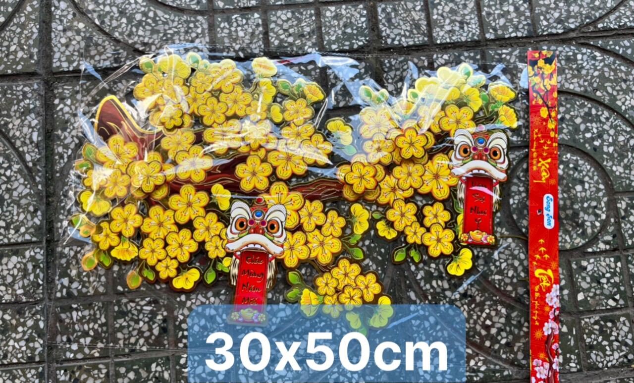[HCM]Decal trang trí tết hoa mai hoa đào nổi 4D size 30x50cm