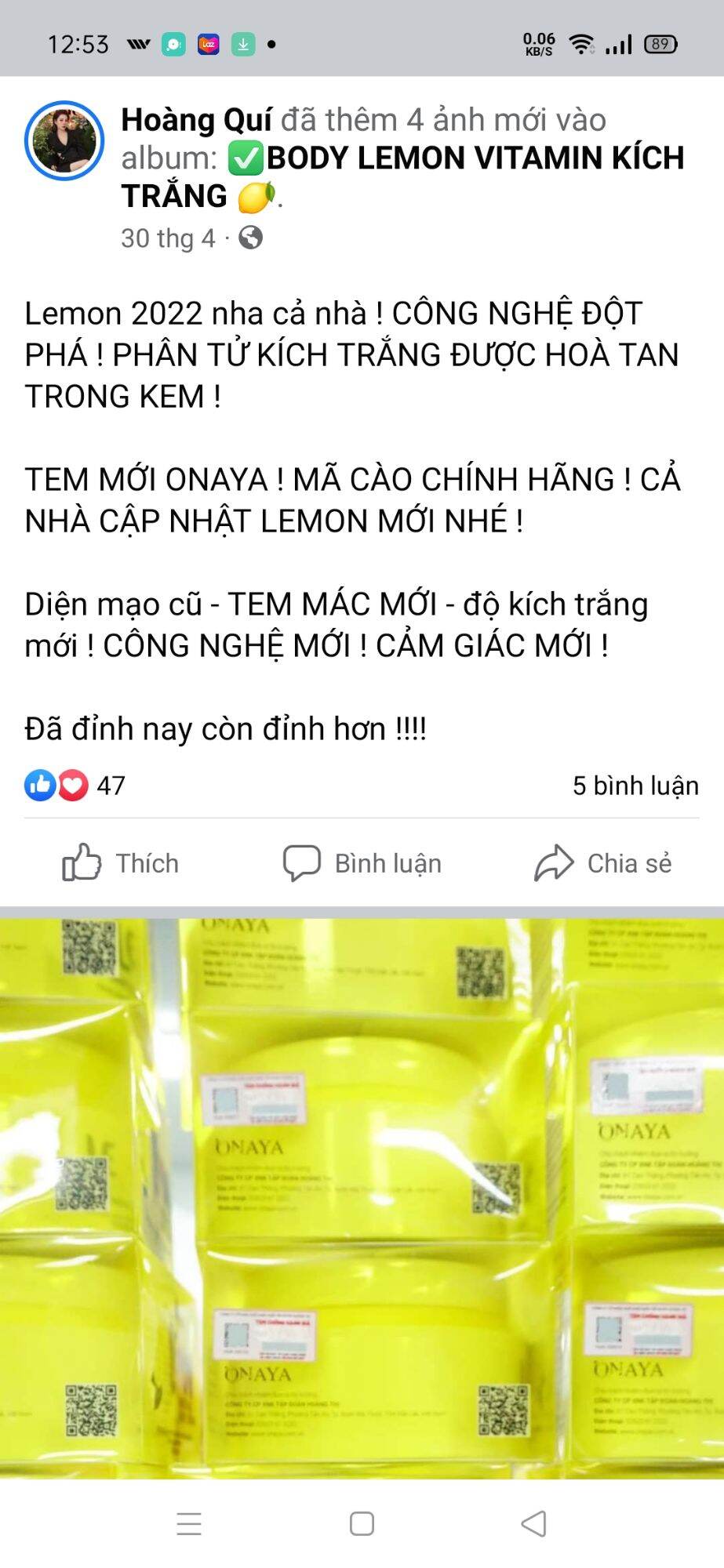 (Chính hãng-Date 2026) Kem body chanh lemon ONAYA  250ml