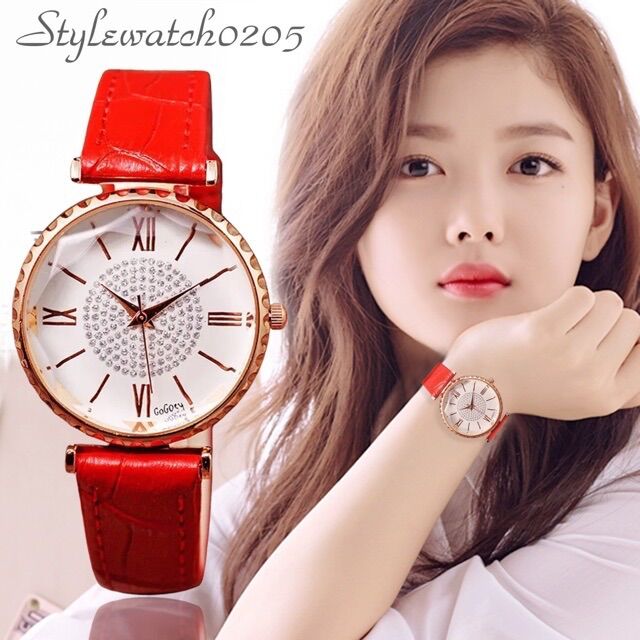 Đồng hồ nữ Gogoey chính hãng mặt đính đá dây da thời thượng phong cách Ý