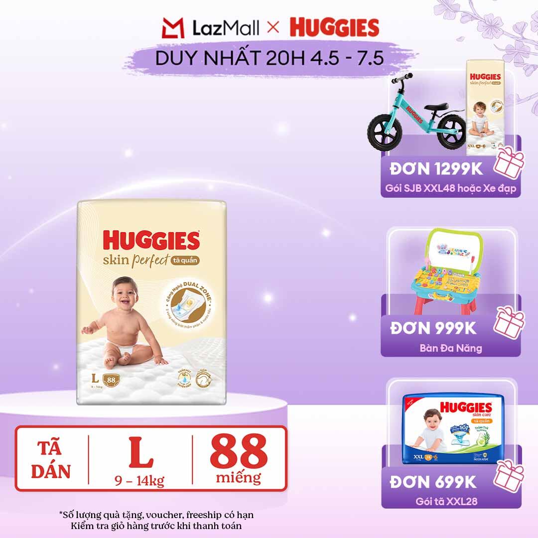 [CHỈ 20h 04-07.05 QUÀ TẶNG ĐH 699K]  Tã quần Huggies Skin Perfect L size Mega Jumbo 88 miếng