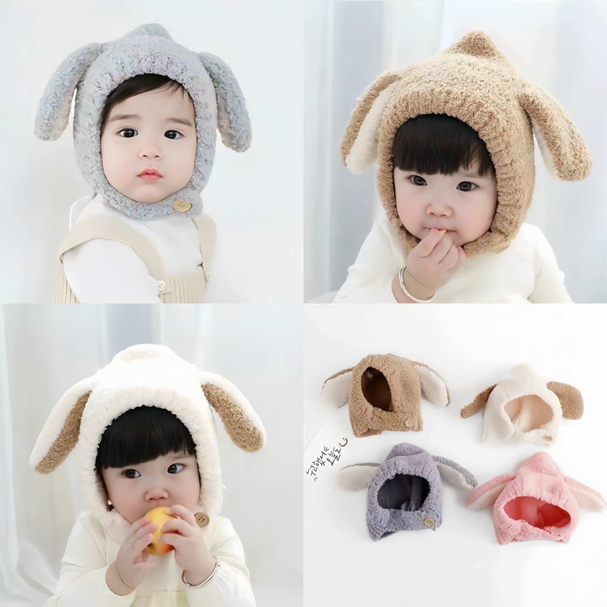 Mũ lông cừu tai thỏ, Mũ len trùm đầu cho bé yêu