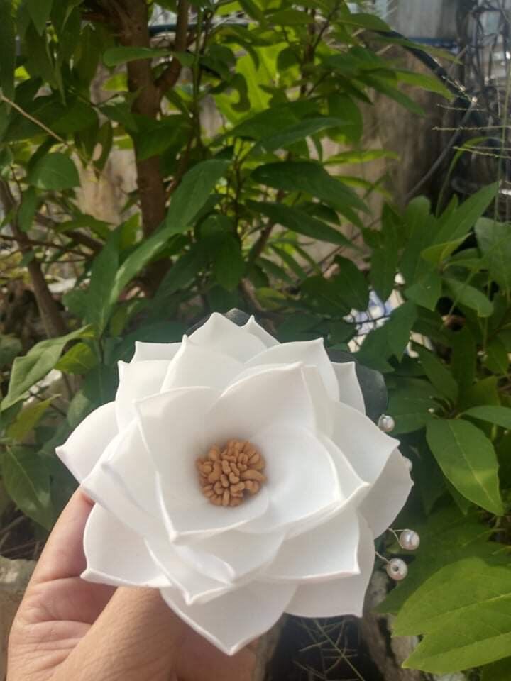 [Hàng Thủ Công] - Hoa cài áo hoa sen bằng ruy băng satin cao cấp