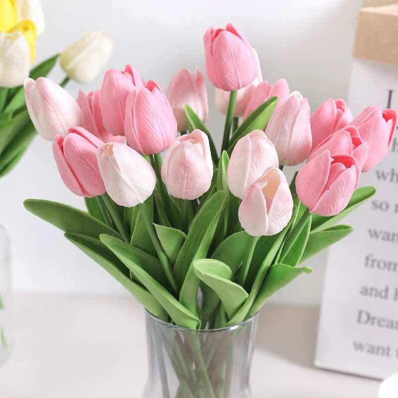 Bó 10 cành hoa tulip ,  tu lip cắm bình trang trí nội thất, loại lá xoăn giống thật