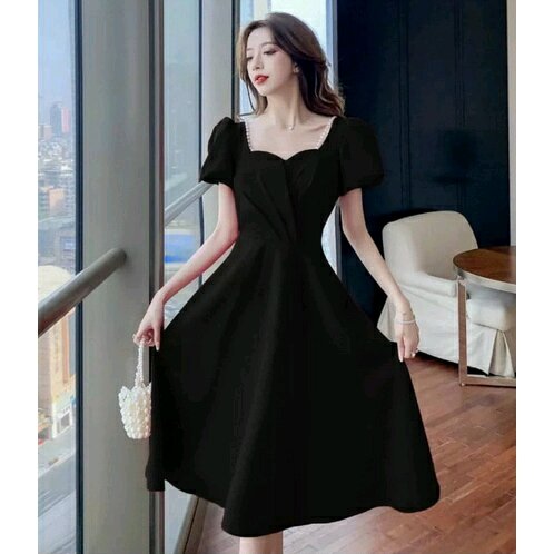 Đầm nữ tay phồng kết cườm vai xếp ly