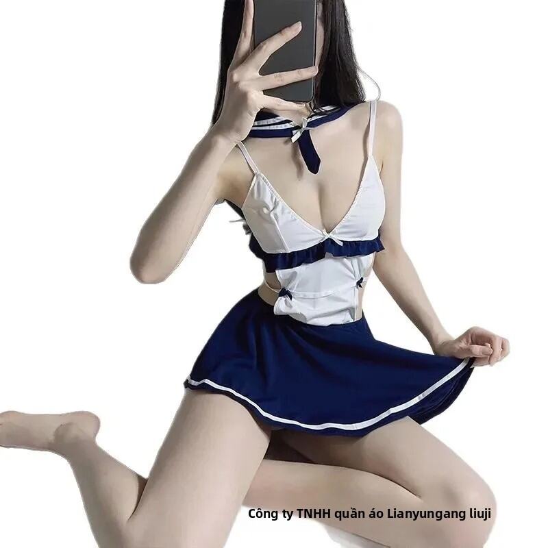 Gợi Cảm Cổ Búp Bê Bộ Đồ Lót Ren Nữ Gợi Cảm Quần Lót Nguyên Chất Đồng Nhất Thấp Ngực Váy Xếp Ly Ngoại