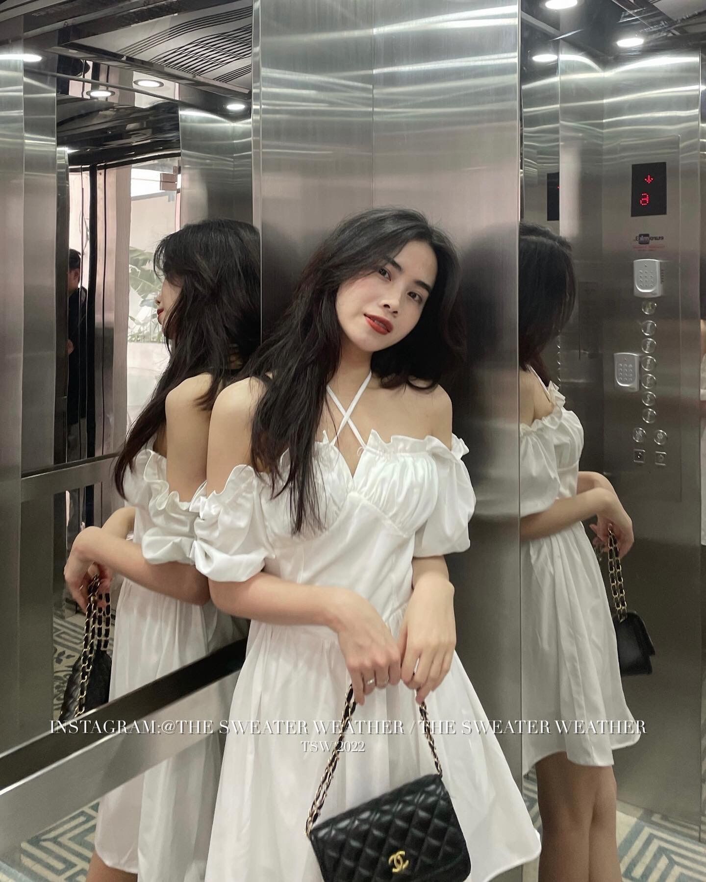 Váy trễ vai tay bồng trắng mặc 2 kiểu the.sweaterweather TSW