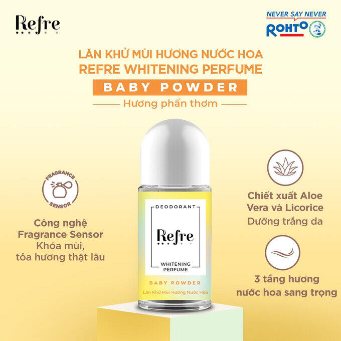 [HCM]Lăn Khử Mùi Refre Whitening Hương Phấn Thơm 40ml