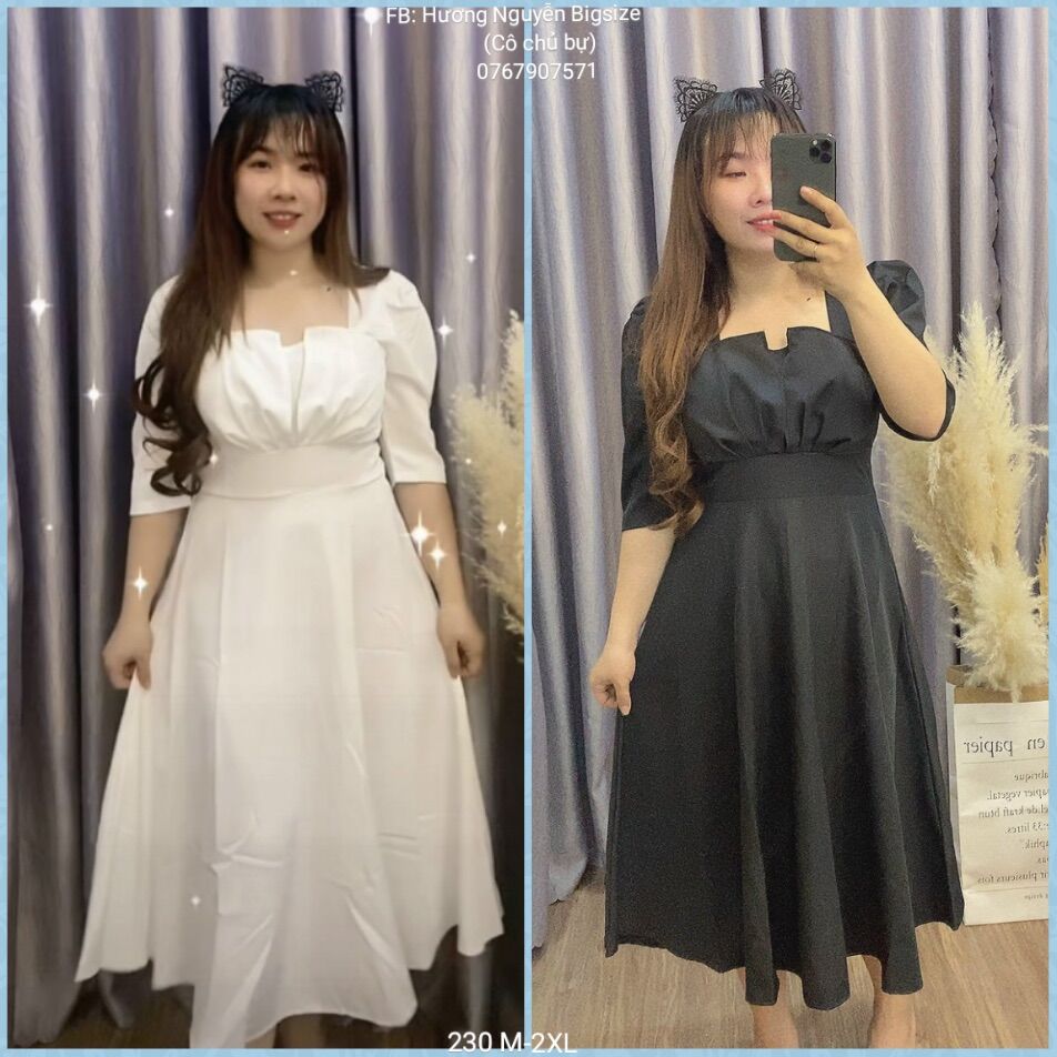 [Ảnh thật] 50=>90kg Bigsize ĐẦM DỰ TIỆC CỔ VUÔNG TIỂU THƯ