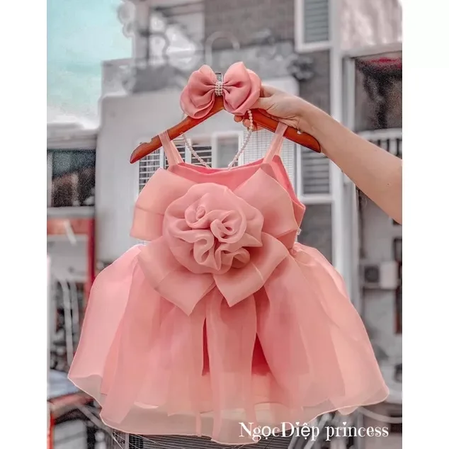 Váy hoa hồng kèm bờm cực xinh cho bé yêu 5-17kg