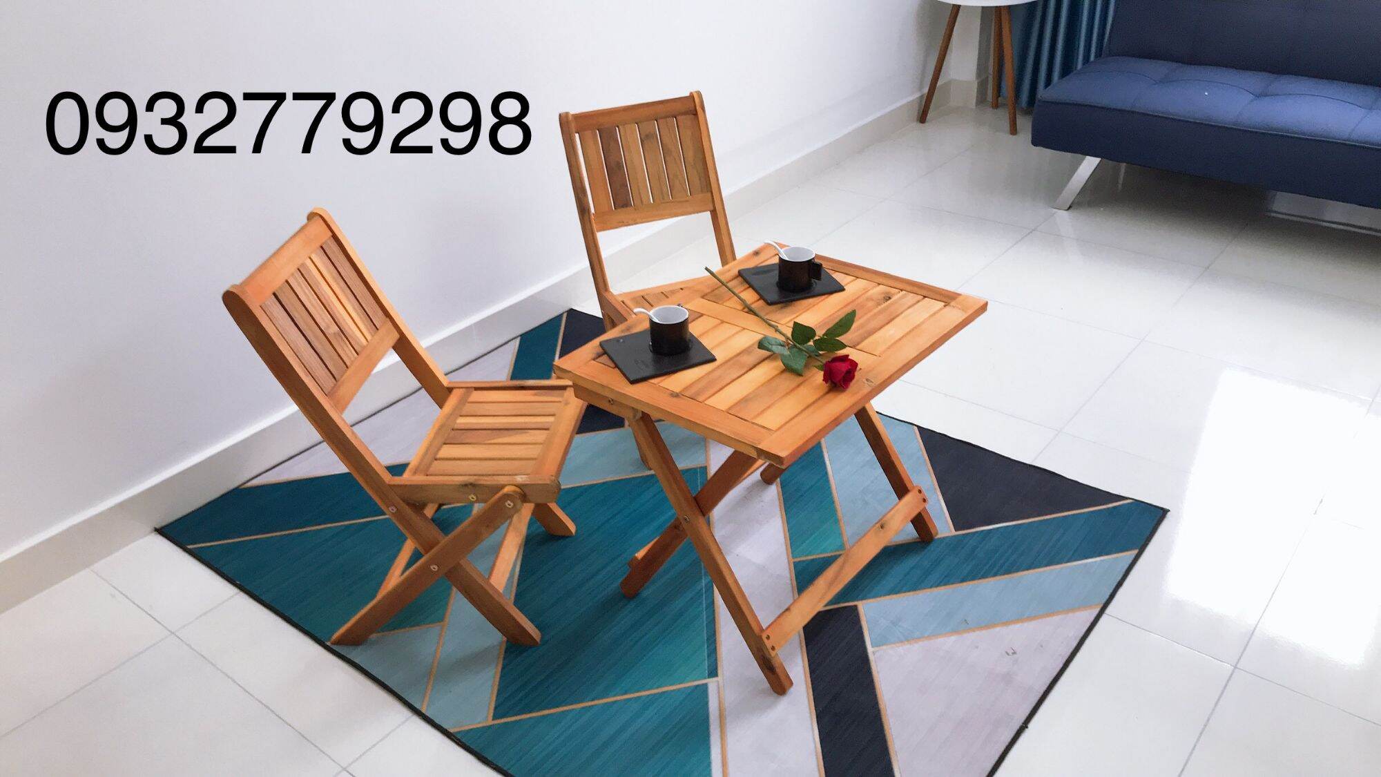 Bàn gỗ cafe mặt chữ nhật xếp gọn