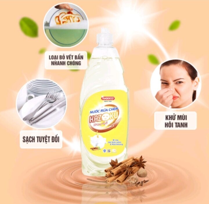 Nước rửa bát hasoco kazoku 750g, hương quế