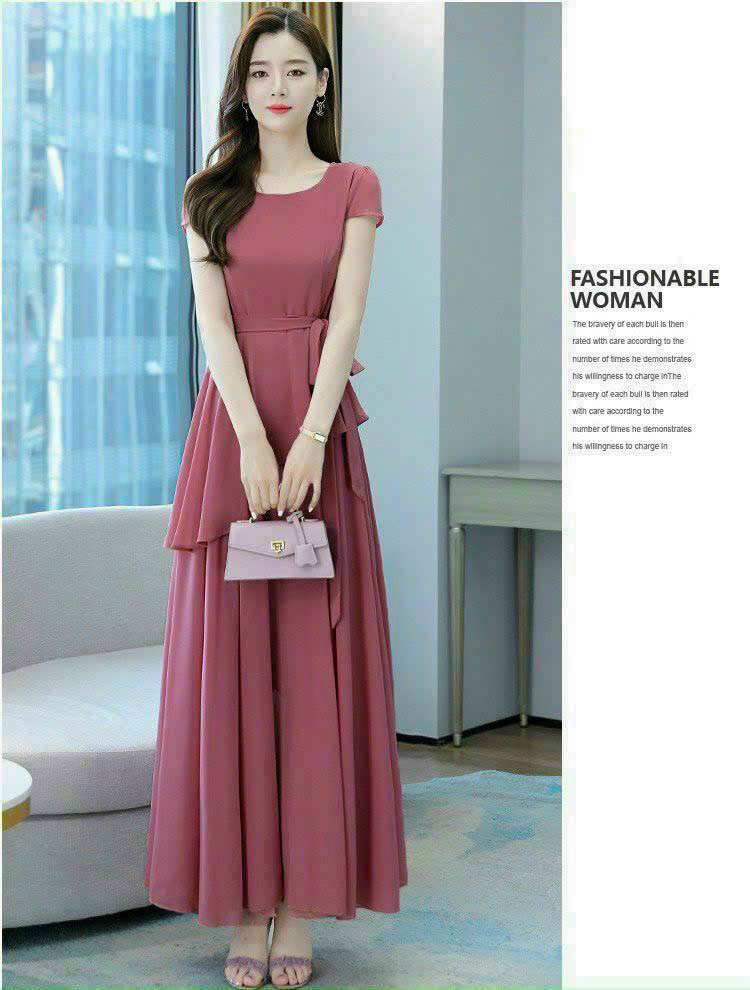 ĐẦM XOÈ THẮT DÂY EO, ĐẦM MAXI ĐI BIỂN CỔ TRÒN